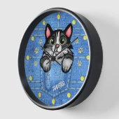 Horloge Tuxedo Chat à Faux Denim Poche avec nom personnali (Angle)