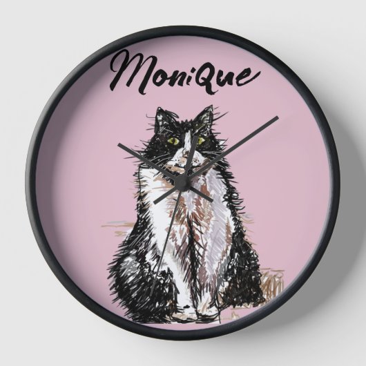 Horloge Tuxedo Chat Cute Chats Noir Blanc Pastel Rose (Recto)