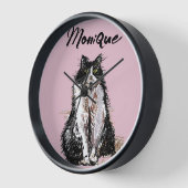Horloge Tuxedo Chat Cute Chats Noir Blanc Pastel Rose (Angle)