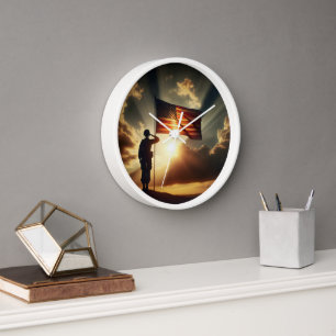 Horloge Un Soldat Américain Salue Le Drapeau