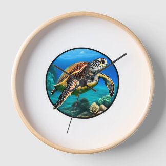 Horloge Une tortue de mer conviviale nageant dans l'océan