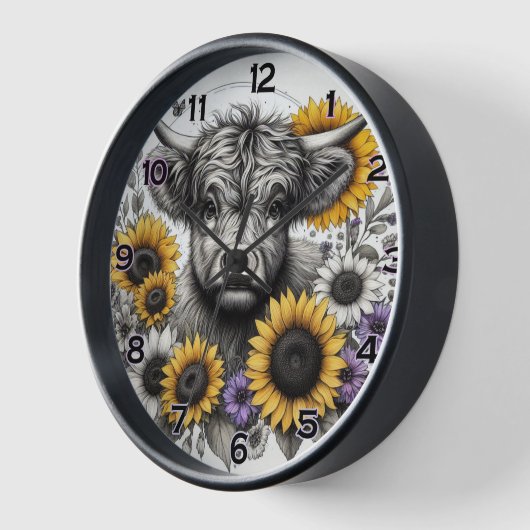 Horloge Vache Florale Highland (Angle)