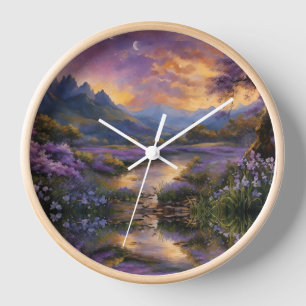 Horloge Vallée de la montagne de lavande à l'aube
