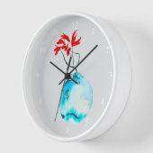 Horloge Vase bleu Ikebana aquarelle (Angle)