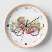 Horloge Vélo rouge avec Fleurs Aquarelle (Recto)