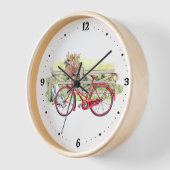 Horloge Vélo rouge avec Fleurs Aquarelle (Angle)
