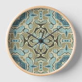 Horloge Vert gris Turquoise bleu ocre Hip Bohême Bali Art (Recto)