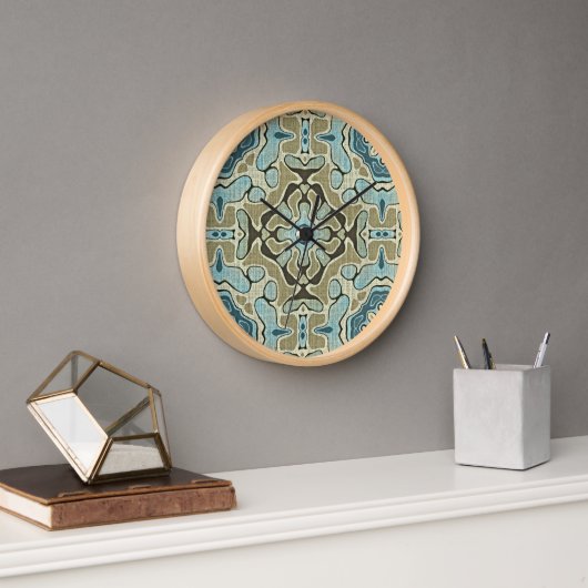 Horloge Vert gris Turquoise bleu ocre Hip Bohême Bali Art (Bureau)