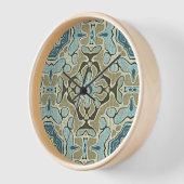 Horloge Vert gris Turquoise bleu ocre Hip Bohême Bali Art (Angle)