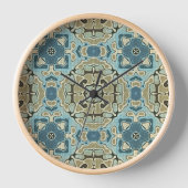 Horloge Vert gris Turquoise bleu ocre Hip Bohême Bali Art (Recto)