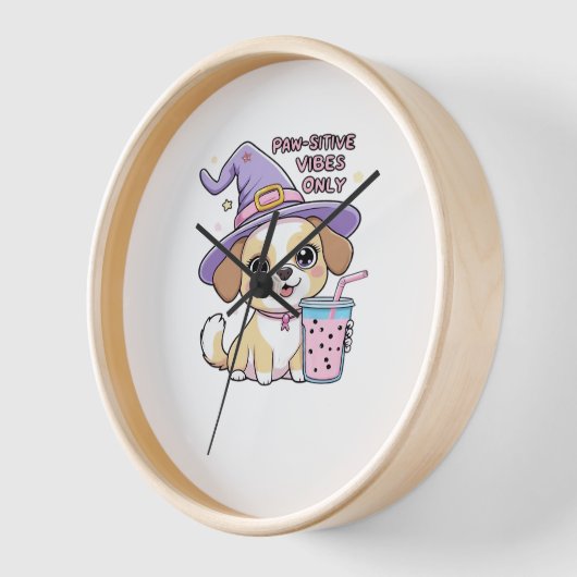 Horloge Vibes Paw-Stive Seulement Chien mignon Avec Bubble (Angle)