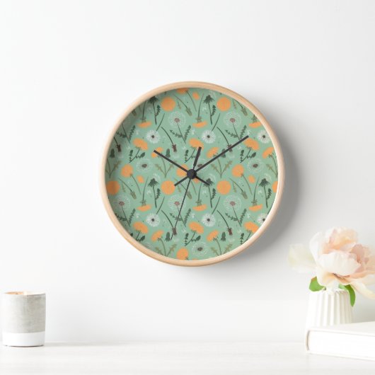 Horloge Vibrant Turquoise Dandelion botanique floral (Maison)