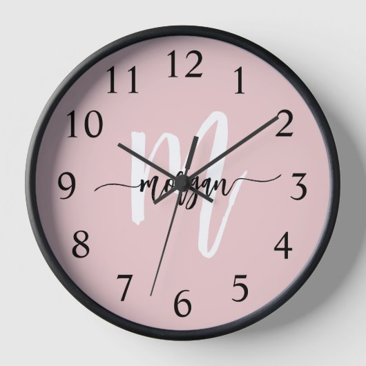 Horloge Vierge rose moderne Script Girl Monogramme Nom (Recto)