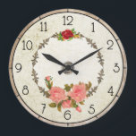 Horloge vintage florale ronde<br><div class="desc">Design d'inspiration vintage avec des éléments rose et grungy décoratifs en faux métal avec des numéros personnalisés.</div>
