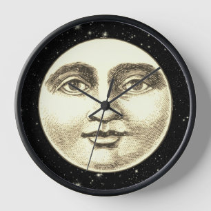 Horloge Vintage homme dans la lune plein visage noir sépia