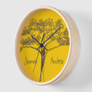 Horloge Vintage jaune moutarde personnalisée