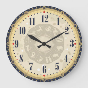 Horloge Vintage Noir & Beige Signes du Zodiaque An