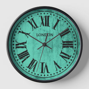 Horloge vintage Numéros romains Aqua Black