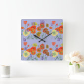 Horloge Violet Pastel Aquarelle Coquelicot Orange  (Maison)