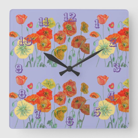Horloge Violet Pastel Aquarelle Coquelicot Orange  (Recto)