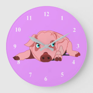 Horloge violette de porc rose - personnalisable