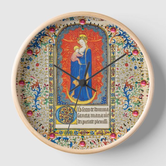 Horloge VIRGIN AVEC ENFANT ET ANGELS Antique Fleurs (Recto)