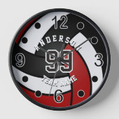 Horloge Volley-ball rouge foncé, noir et blanc (Recto)