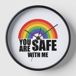 Horloge Vous êtes en sécurité avec moi Fierté arc-en-ciel 