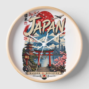 Horloge Voyage au Japon Mont Fuji Japonais Vintage