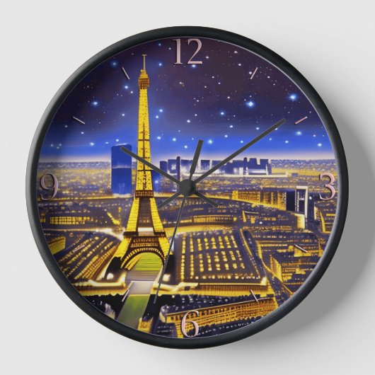 Horloge Vue aérienne d'Imaginaire de Paris sous les étoile (Recto)