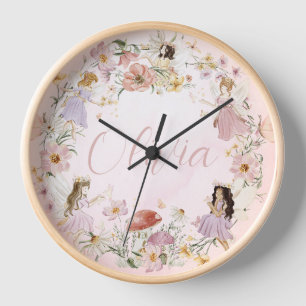 Horloge Whimsical Cute Fairy Fleur sauvage Garden Meadow