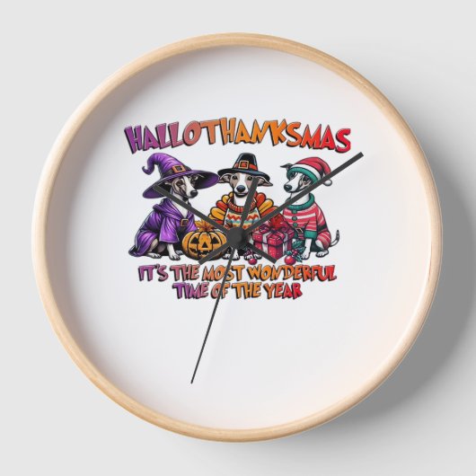 Horloge Whippet Halloween Thanksgiving Noël overde (Recto)
