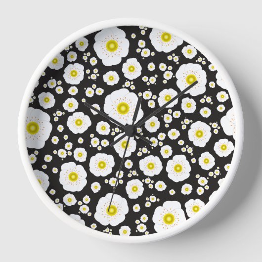 Horloge White Poppies Wood Framed Clock (Recto)