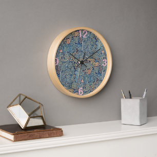 Horloge William Morris Beau motif floral bleu rose