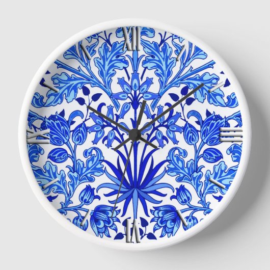 Horloge William Morris Hyacinth Imprimer, Cobalt bleu et b (Recto)