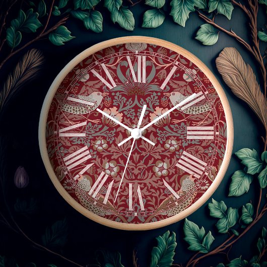 Horloge William Morris Strawberry Thief Rouge victorien