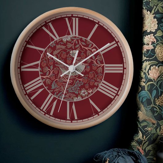 Horloge William Morris Strawberry Thief Victorian Red Cloc