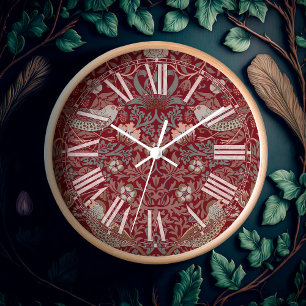 Horloge William Morris Strawberry Thief Victorien Rouge