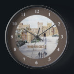 Horloge Winter at Windsor Castle<br><div class="desc">Basé sur ma peinture acrylique de Winter dans Windsor Castle,  Angleterre. Une belle scène hivernale du château de Windsor lorsque la neige recouvrait le jardin et les arbres autour. Personnalisable à Zazzle avec votre propre texte pour un design personnalisé. Consultez mon magasin pour trouver les articles correspondants !</div>