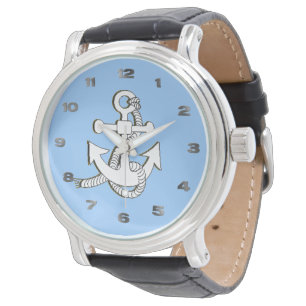 Horloge - Wit anker op blauwe achtergrond