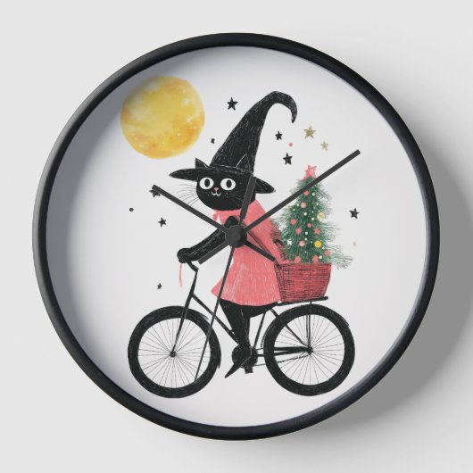 Horloge Witch Black Cat Cycling at Night Spooky Christmas (Recto)