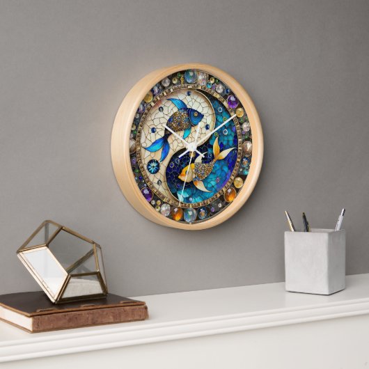 Horloge Zodiac - Poissons de poisson Yin et Yang (Bureau)
