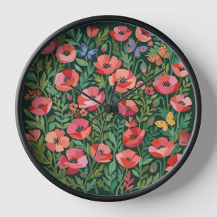 Horloges Art Abstrait Matisse Coquelicots Papillon