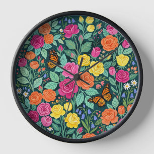 Horloges Art Cottagecore Abstrait Roses Papillons