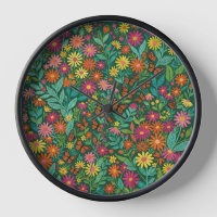 Horloges Art Papillons Jardin Marguerites Abstrait