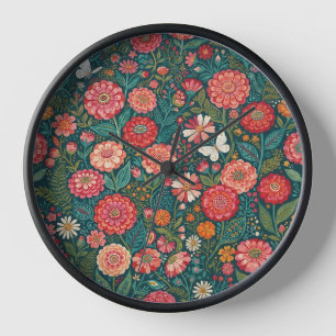 Horloges Art Papillons Zinnias Colorés Abstraits
