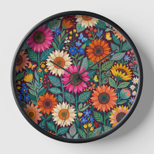Horloges Art Populaire Fleurs de Tournesol Papillo