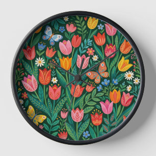 Horloges Art Scandinave Papillon Tulipe Abstrait