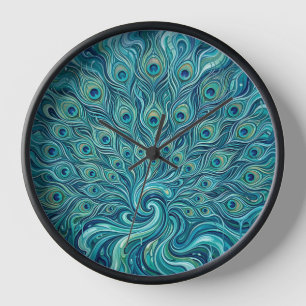 Horloges Artistiques Abstraites Paon Océan Plume É