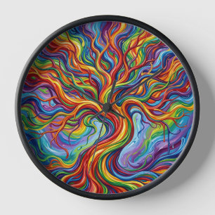 Horloges Artistiques Arbre de Vie Abstrait Arc-en-